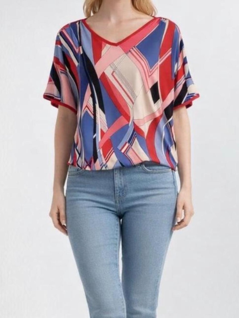 Colorful Geometric Cold Shoulder Bell Sleeve Women's Top